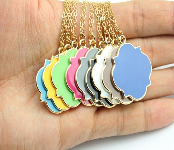 

78cm gold rhodium plated long chain personalize engraved enamel quatrefoil floral monogram blanks pendant necklace for women3835685, Silver