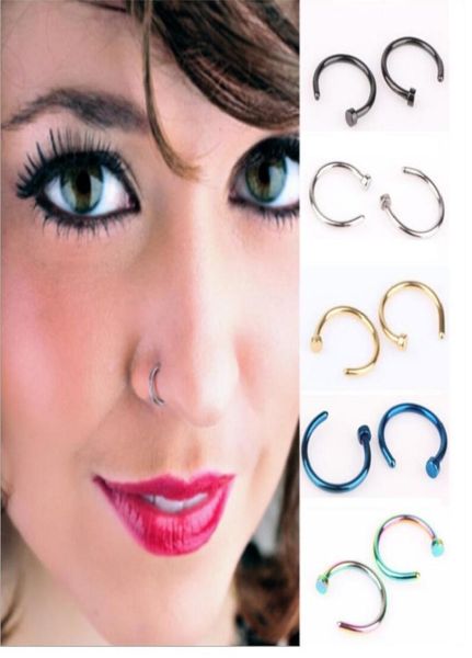 

trendy nose rings body piercing jewelry fashion stainless steel open hoop ring earring studs fake noserings non piercingrings5449762, Silver