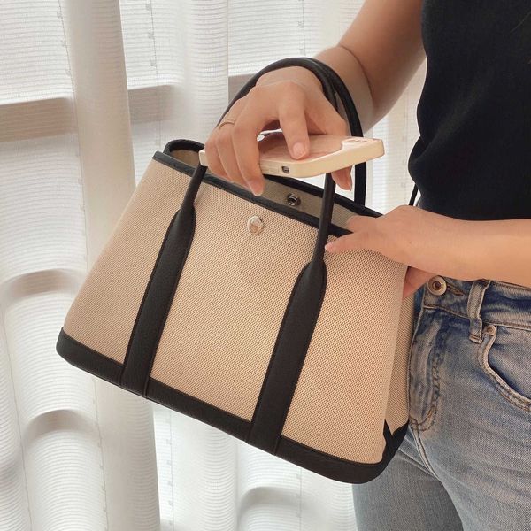 

factory wholesale designer h ormes totes handbags 2023 new layer cowhide with canvas garden bag womens large capacity fashion one shoulder c