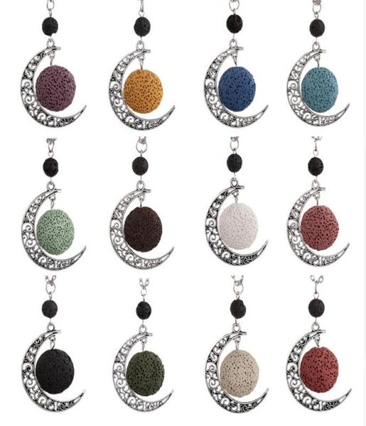 

colorful aromatherapy lava stone moon charms pendant essential oil diffuser necklace lava jewelry9907930, Silver