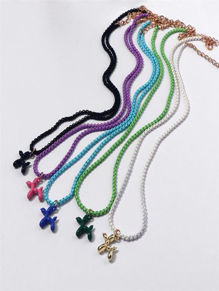 

cute enamel balloon dog pendant necklace puppy necklace animal chain for women girls jewelry gift5273134, Silver