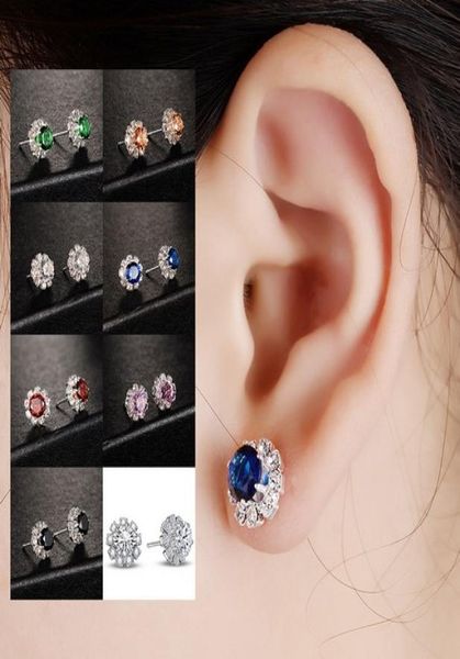 

delicated stud earring for girlsladies silver plated cz stonel silver plated ear studs9241590, Golden;silver