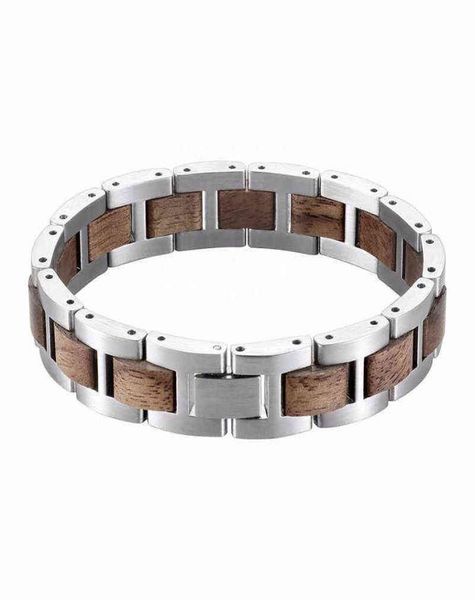 

selling products custom wooden stainless steel bracelet walnut wood bracelet men silver wristband brand luxury gifts 2201173060506, Golden;silver