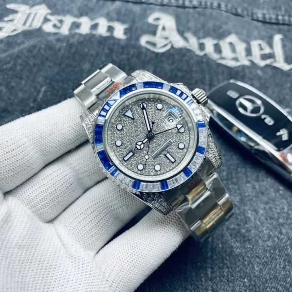 

men women gmt watch diamond dial 41mm sapphire glass 2813 automatic movement wristwatches, Slivery;golden