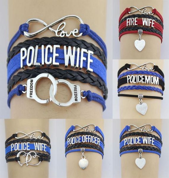 

infinity love policefire wife mom officer dom double heart charm wrap bracelet rope women men bracelets jewelry6150647, Golden;silver