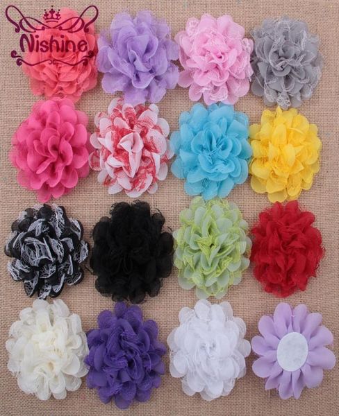 

nishine 100pcslot 4quot 15 colors diy lace chiffon flowers for girls hair flowers headband handmade clothing shoes accessories9834567, Slivery;white