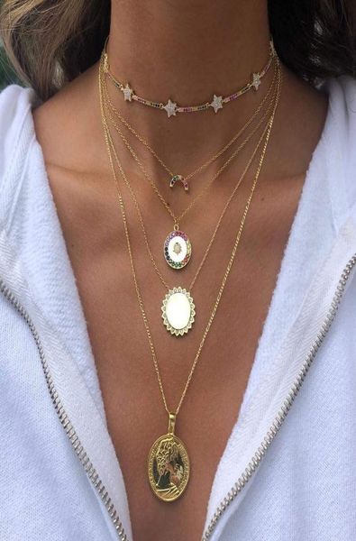 

christmas gift star choker necklace star charm rainbow cz bar link chain 3010cm elegance lovely star beaded chocker1673771, Silver