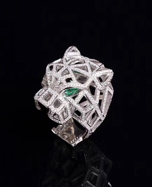 

ring solid 925 sier sterling leopard head finger zirconia cubic panther stones animal hollow party rings2493351, Golden;silver