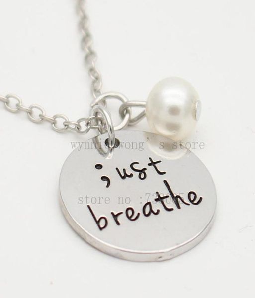 

just breathe semicolon jewelry mental health awareness hand stamped jewelry suicide prevention depression awareness2346609, Silver