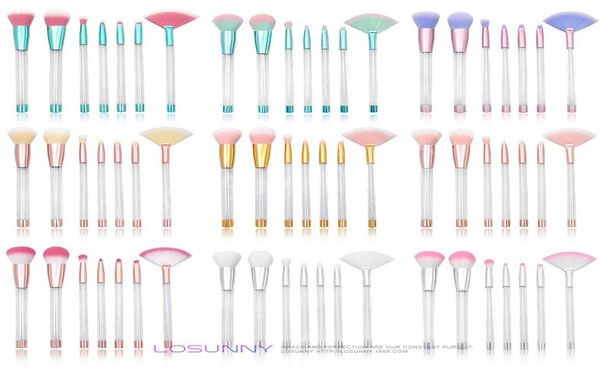 

7pcs makeup brushes transparent empty handle 9 styles diy glitter crystal makeup brush set make up tools with pvc bag a033366697