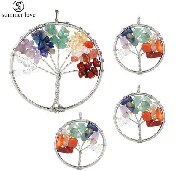 

7 chakra stone tree of life handmade wire wrapped pendants for fashion colorful charm jewelry accessories wholez7367700, Bronze;silver