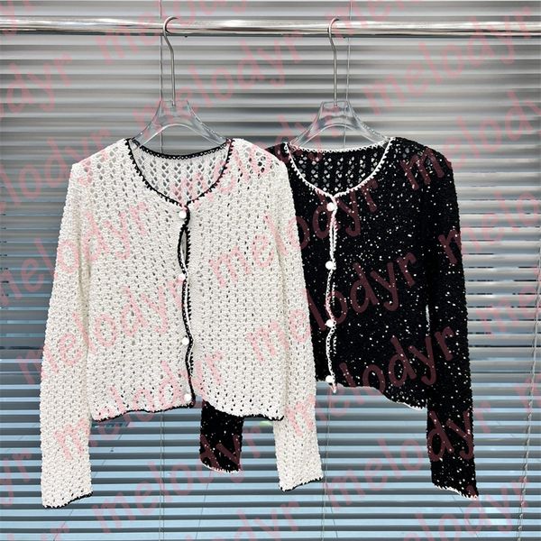 

shiny sequin cardigan sweater luxury hollow knitted coats spring autumn women warm sweater, White;black