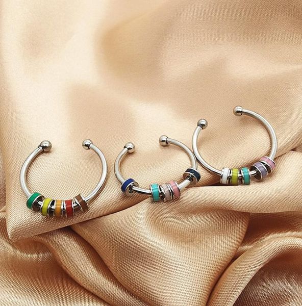 

stainless steel spinning bead anxiety spinner ring for women anxiety relief fidget anti stress rings 06190067671565, Silver