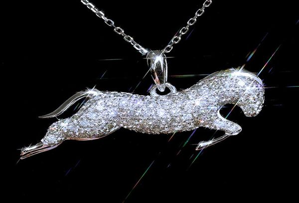 

women rhinestone horse pendant necklace bling bling crystal animal horse clavicle chain necklace for gift party6860891, Silver