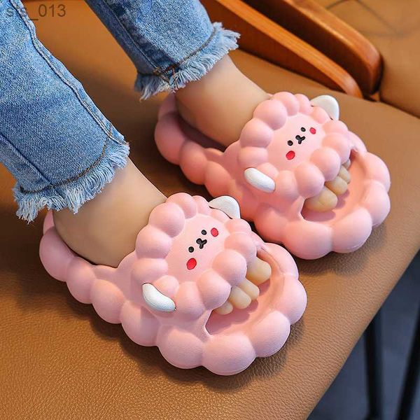 

summer children' solid slippers cute animals sheep prints soft non-slip slippers home bathroom beach kids shoes for boys girls l230518, Black;grey