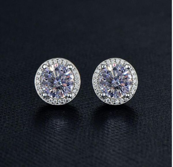 

sterling silver s925 2ct moissanite diamond earring wedding engagement earrings excellent cut snow round hip hop6315125, Golden;silver