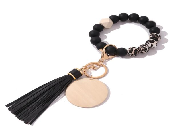 

2021designer silicone bead bracelet crossborder new silica gel bead primary color wood chip wrist alloy bracelet key ring1731329, Slivery;golden