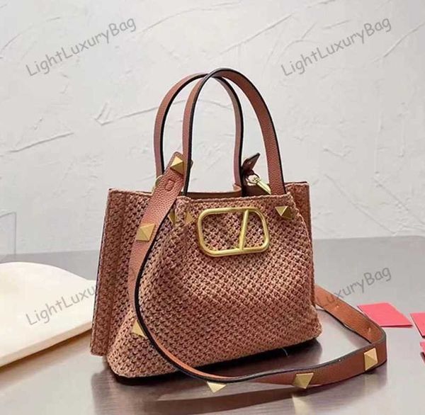 

designer straw bags summer beach bags v brand rivet shoulder crossbody bag fashion high capacity women leather crochet luxury handbags class