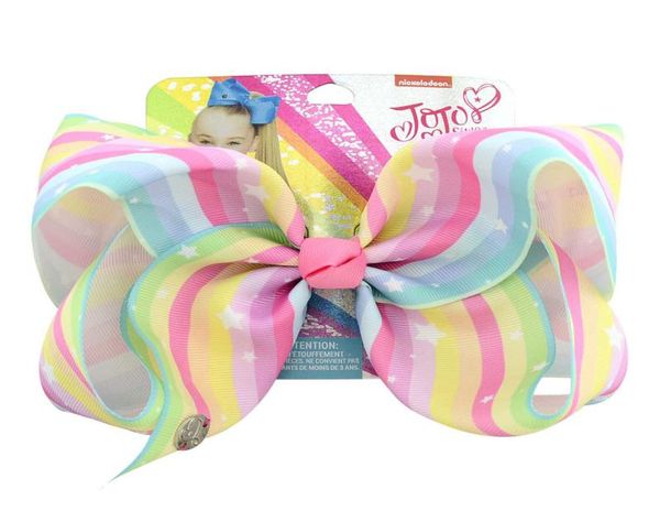 

jojo siwa 20cm large rainbow unicorn signature hair bow with card and metal logo baby girl children hair accessories fashion hair 4163671, Slivery;white