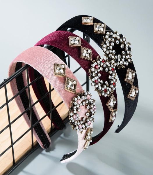 

ins creative rhinestone pearl hair band wide edge gold velvet head band female2120720, Silver