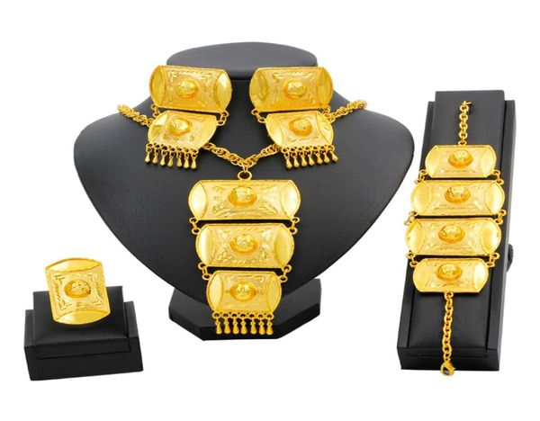 

african jewelry sets gold dubai women golden jewelry sets necklace bracelet earrings luxury ethiopian jewellery for wedding1785233, Black