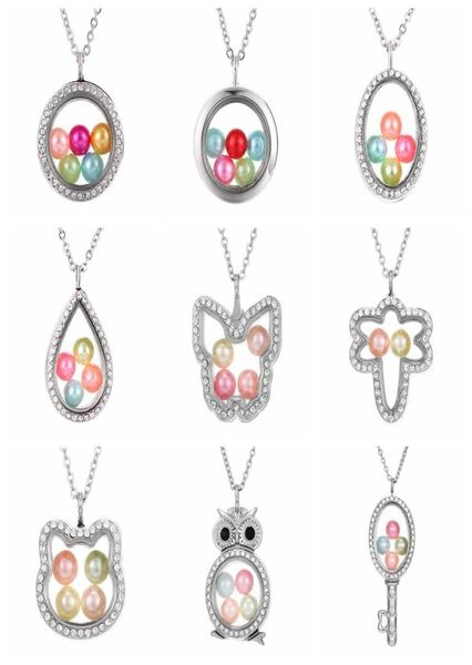 

elephant owl woman necklace living memory beads glass floating locket pendant necklace pearl cage locket charms gift ljjta11876090766, Silver