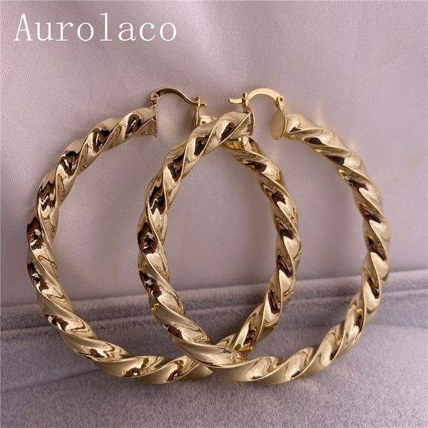 

hoop huggie aurolaco 30-90mm big hoop earrings stainless steel hip hop style earrings custom earrings for women party gift 230627, Golden;silver