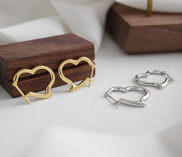 

ea397 simple irregular geometric heart huggie silver earrings 18k gold filled 925 sterling silver hoop earrings women jewelry8646630, Golden;silver