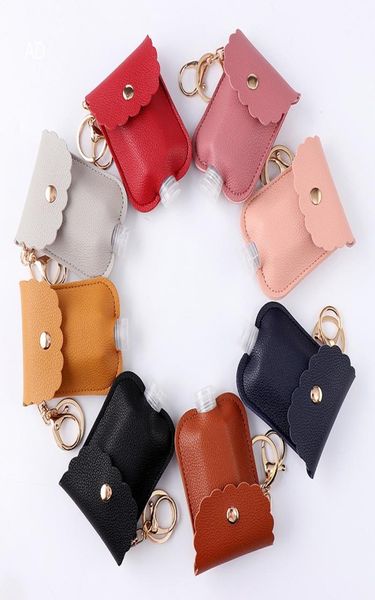 

practical portable hand sanitizer holder keychain disinfectant bottle leather cover key chain case empty bottles holders keychains8453855, Silver
