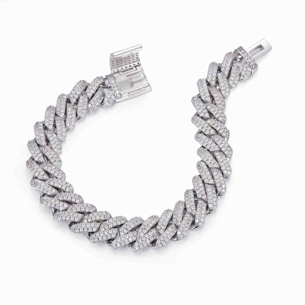 

designer jewelry hip hop jewelry 14mm width 7 8 9 16 18 20 22 24 26inch d vvs moissanite choker cuban link chain bracelet necklace for men, Silver