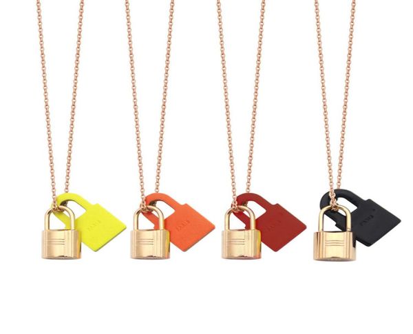 

new h letter hanging black red orange leather lock necklace titanium love necklace buckle women rose gold necklace fashion jewelry5121677, Silver