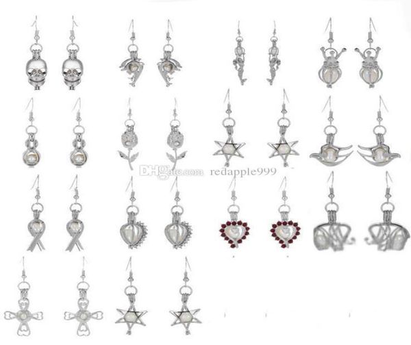 

love wish pearl cages locket earrings freshwater pearls oyster pendant earrings with pearl hollow out dangle earrings8979148, Silver