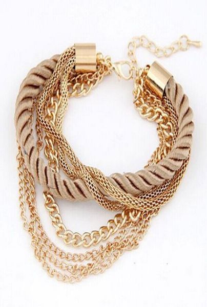 

fashion multilayer women charm bracelets exaggerated gold chain bracele bandgle of handwoven rope jewelry3507195, Golden;silver