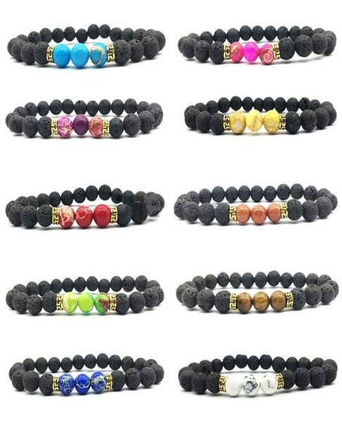 

16 colors men aromatherapy 8mm lava stone beads bracelets diy essential oil diffuser bracelet women rainbow chakras strand jewelry4923275, Black