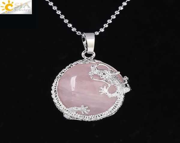 

csja chinese dragon stone rock necklace natural gemstone pendant white crystal tiger eyes flat round beads silver color lucky jewe2599685