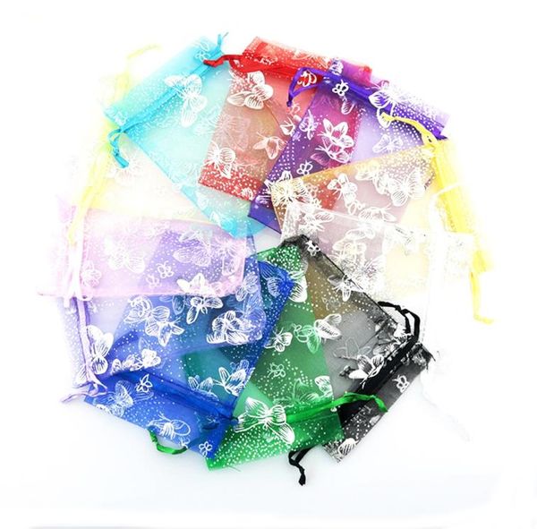 

100pcs butterfly organza wedding gift bagspouches 7x9cm drawstring bag organza jewelry fashion gift bags7930436, Pink;blue