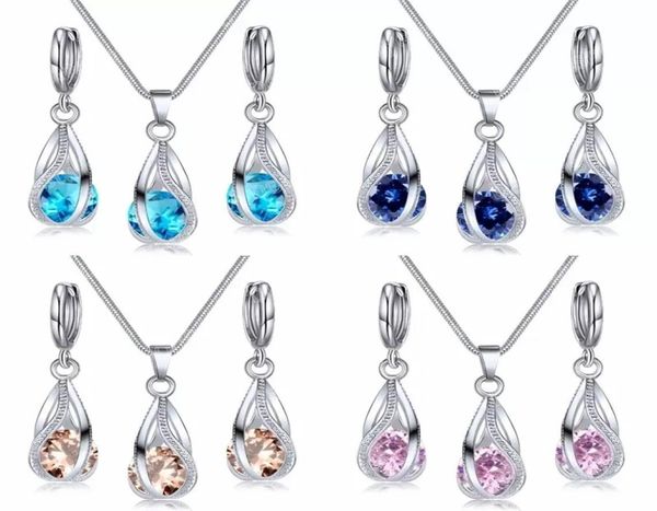 

water drop jewelry set for women pendant necklace hoop earrings wedding party3415824, Silver