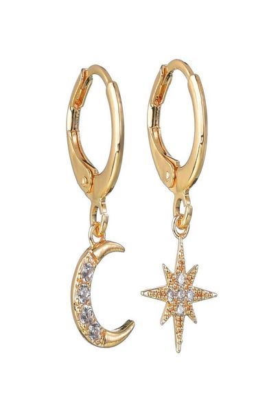 

huitan newly personality asymmetrical star moon women earring luxury crystal zircon stone wedding fine gift girl fashion jewelry1548720, Silver