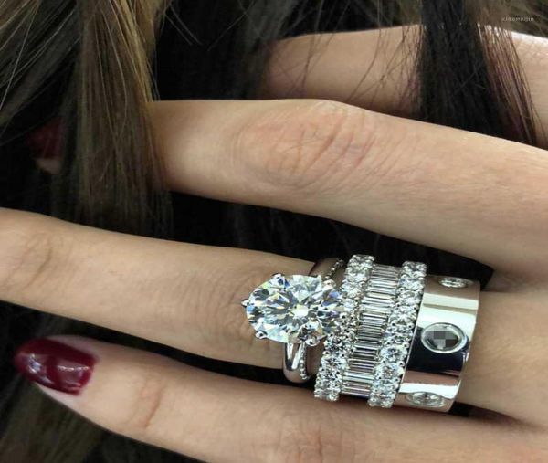 

cluster rings fine jewelry 925 sterling silver square diamond band ring set luxury cocktail wedding natural white sapphire for wom9792248, Golden;silver