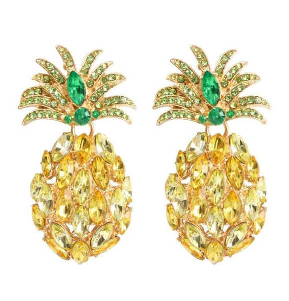 

pineapple diamonds dangle earrings for women luxury crystal colorful charm chandelier earring alloy rhinestone fruit jewelry1594778, Silver