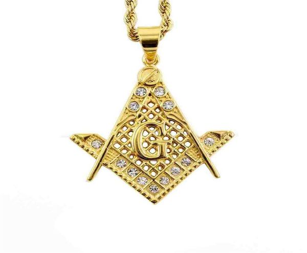 

hip hop gold stainless steel mason necklace masonic mason masonry compass square fraternity pendant gift jewelry with r6165239, Silver