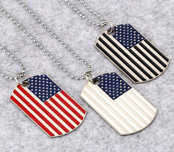 

hip hop american national flag pendant necklaces men s square usa military card charm bead chain for women rapper fashion jewelry7951690, Silver