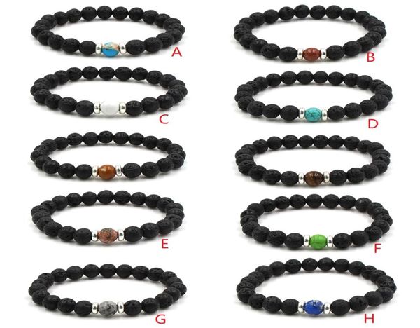 

chakra strand bracelet black lava healing balance beads reiki buddha prayer essential oil diffuser bangle for women men5798459, Golden;silver