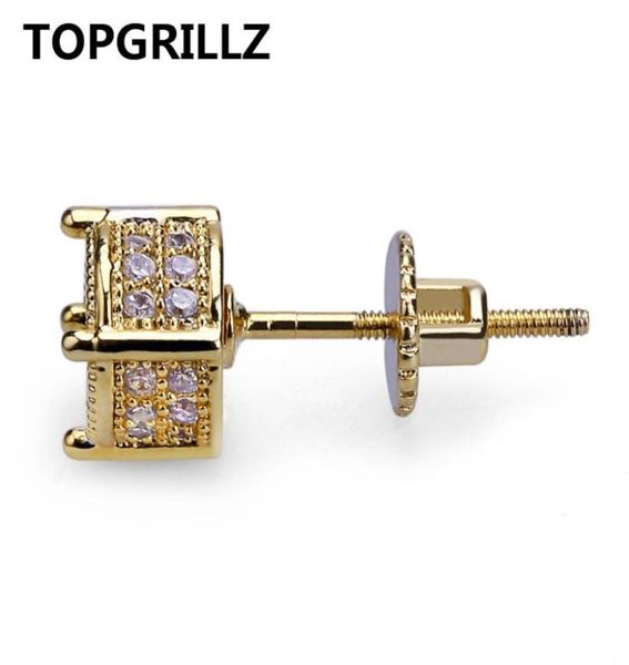 

rillz hip hop rock jewelry earring gold color iced out micro pave cz stone lab stud earrings with screw back gor men women9362415, Golden;silver
