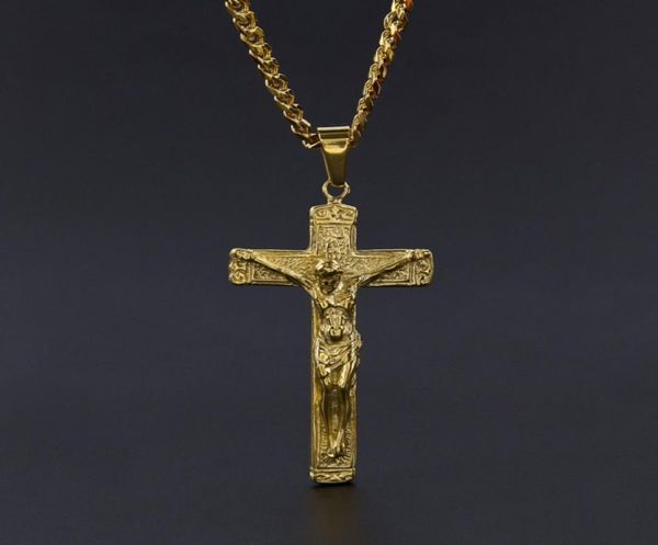 

jesus cross necklace gold plated stainless steel pendant fashion religious faith necklaces mens hip hop jewelry7363948, Silver
