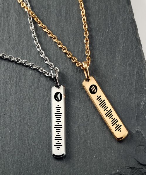 

carving music spotify code necklace for men stainless steel necklace carving song code jewelry gifts8509148, Silver