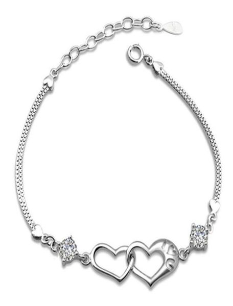 

gift for the of 925 silver bracelets the love of the new fashion 925 standard pure silver double heart gemstone bracele5231154, Golden;silver