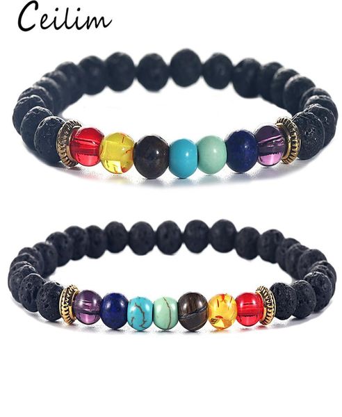 

fashion natural black lava stone beads bracelet 6mm volcanic stone essential oil diffuser 7 chakras yaga bead bracelet for men wom2058214