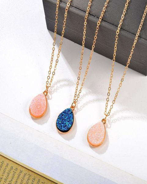 

new fashion gold teardrop resin druzy necklace for women fashion statement stone choker necklace pendant jewelry whole3977848, Silver