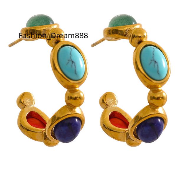 

jinyou 219 stainless steel natural stone vintage colorful hoop earrings 316l pvd 18k plated fashion jewelry for, Silver